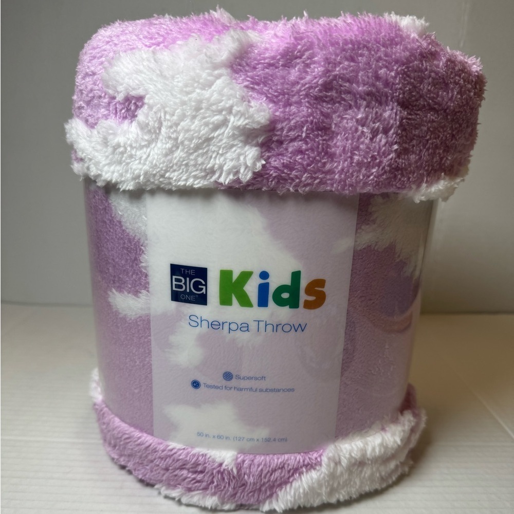 The Big One Oversized Sherpa Throw Blanket Lavender Unicorn 50” x 60”